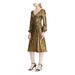 RALPH LAUREN Womens Gold Glitter Long Sleeve V Neck Tea-Length Wrap Dress Party Dress Size 4