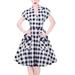 Mgaxyff Dilwe Women Classic Blue White Gray Plaid Pattern Turn-down Collar V-neck Flared Dress, V-neck Dress,Flared Dress