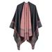 Vintage Women Knitted Shawl Poncho Faux Cashmere Plaid Stripes Open Front Autumn Winter Warm