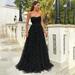 Winnereco Tube Top Tulle Prom Women Party Dress Sequins Appliques Evening Gowns (XL)