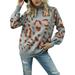 Casual Loose Cable Turtleneck Sweater For Women Winter Long Sleeve Chunky Knit Pullover Jumper Tops Sweater Fashion Leopard Print Sweater Tunic Tops