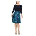 JESSICA HOWARD Womens Blue Ruched Zippered Printed 3/4 Sleeve Jewel Neck Above The Knee Fit + Flare Party Dress Size 14P