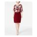 CONNECTED APPAREL Womens Burgundy Pullover Floral Short Sleeve Above The Knee Cocktail Dress Size 16