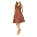 ADRIANNA PAPELL Womens Brown Glitter Sleeveless V Neck Knee Length Fit + Flare Party Dress Size 6