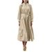 ZANZEA Women Full Length Flare Swing Fishtail Shirt Dress Belted Long Maxi Dress