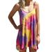 Womens Boho Beach Dress Sleeveless A Line Dress Tie Dye Dress Casual Sundress Beachwear