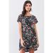 Black Multicolor Floral Print Pleated Back Detail Relaxed Mini Dress M
