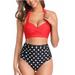 Wuyemeili Women's Vintage Swimsuit Two Piece Retro Halter Neck Ruched High Waist Bikini Set