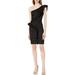 Nicole Miller Artelier BLACK Solid Cotton Metal One Shoulder Ruffle Dress, US 12