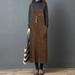 New Fashion Women Corduroy Vintage Dress Pocket Casual Strap Autumn Winter Loose Vest Overall Dress Black/Coffee