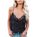 Tuscom Women's V Neck Sleeveless Lace Trim Spaghetti Strap Camisole Cami Tank Top