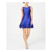 ADRIANNA PAPELL Womens Blue Open Back Sleeveless Jewel Neck Mini Fit + Flare Cocktail Dress Size: 4