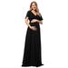 Ever-Pretty Women's Maternity Short Sleeve V-Neck Empire Waist Chiffon Summer Maxi Dress 9890YF Black US6