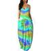 Frecoccialo Women V-Neck Maxi Dress Sleeveless Halter One-Piece Spaghetti Strap Plus Size Gradient Sundress