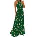 Colisha Women Dress Pleated Halter Maxi Gown Ladies Boho Floral Print Sleeveless Casual Backless Maxi Dresses with Belt