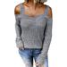 Women Knitted Sweater Off shoulder Pullover Long-sleeve Tops Cozy Loose Warm Jumper Autumn