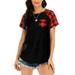 UKAP S-XXL Short Sleeve Plus T Shirt Buffalo Plaid Pocket Blouse Top Ladies Casual Check Printed Raglan Tunic Blouse Black L=US 10-12