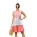 Women's Summer Dress Bohemia Stitching Dress Crewneck Dress Polka Dot Patchwork Dress Casual Loose Sleeveless Mid Waist Dress Elegan Streetwear Dress