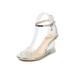 Wazshop Womens Clear Strappy Sandals Block Wedge High Heel Open Peep Toe Sandal