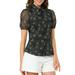 Allegra K Women's Sheer Mesh Puff Short Sleeve Button Down Floral Shirt