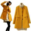 Vakind & Device Plus Size Solid Color Overcoat A-shaped Coat Women Outwear (Yellow 2XL)