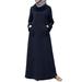 ZANZEA Womens Muslim Maxi Dress Solid Long Sleeve High Neck Long Sweat Sundress