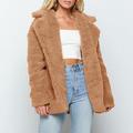 Meterk Women Faux Fur Coat Jacket Warm Fleece Long Sleeves Notched Lapel Collar Solid Vintage Furry Casual Long Overcoat Outwear