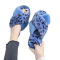 Women's Slippers Fuzzy Cross Band Leopard Warm Open Toe Cozy House Memory Foam Sandals Slides Soft Flat Comfy Non-Slip Slippers Pink Khaki Bule Gray