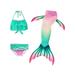 Plus Kids Little Girls Tankini Set Swimming Mermaid Tail 3PCS Bikini Sets Children Swimwear For Baby Girl Size 10-12 Swimsuit Beachwear Bathing Suit Swimming Costumes Swimmable Flippers