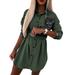 Women Plus Size Boyfriend Mini Shirt Dress V Neck Long Sleeve Belted Shirts Dress