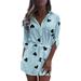Womens Heart Printed Long Sleeve Tops Casual Loose Buttons Blouse Shirt Dress
