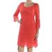 ALFANI Womens Pink Lace Crochet Trim 3/4 Sleeve Scoop Neck Above The Knee Fit + Flare Cocktail Dress Size: S