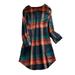 Plus Size Ladies Crew Neck Checked Mini Dress Casual Mid-Length A Line Dresses Long Sleeve Colorblock Plaid Color Block Tunic Adjustable Sleeve Women Daytime Dresses