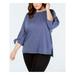 CALVIN KLEIN Womens Blue 3/4 Sleeve Jewel Neck Top Plus Size: 1X
