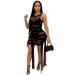 New Women's Sexy Dress Mesh Dress Bandage Dresses Sleeveless Mini Dress Elastic Solid Color Sexy Night Party Dress