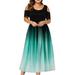 Colisha Womens Plus Size A Line Dresses Cold Shoulder Flowy Pleated Dresses Gradient Color Summer Maxi Dress