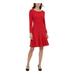 TOMMY HILFIGER Womens Red Zippered Long Sleeve Jewel Neck Knee Length Fit + Flare Party Dress Size 10