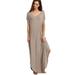 HAWEE Women's Summer Casual Short Sleeve V Neck Split Loose Dress Beach Cover Up Long Cami Maxi Dresses with Pocket Sizes S-3XL