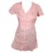 Mogul Women Peach Tunic Button Front Short Sleeves V-Neckline Tie Back Cotton Dress