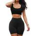 Women 2PCS Sport Set Sleeveless Crop Slim Top High Waist Elastic Band ShortPant