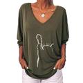 Womens 3/4 Sleeve Animal Cat Printed V Neck T-Shirt Casual Blouse Tops