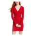 CITY TRIANGLES Womens Red Glitter Long Sleeve V Neck Short Sheath Evening Dress Size 13