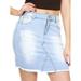 YDX Jeans High Waisted Juniors Ripped Mid Length Denim Skirt for Women Light Wash Blue Size Medium
