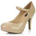 DailyShoes Women's Fashion Round Toe Buckle Strap Dress Cushioned High Heel Shoes, Beige Patent Leather, 10 B(M) US