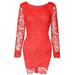 Womens Lace Stiched Bodycon Long Sleeves Mini Dress Red