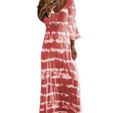 Women Autumn Long Sleeve Maxi Dress Ladies Casual Gradient Stripe Sundress Party Holiday V Neck Long Dress Womens Print Boho Dress