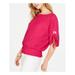 MICHAEL KORS Womens Pink Tie 3/4 Sleeve Jewel Neck Top Size L