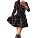 Avamo Women Casual Slim Dress Plaid Pattern Tunic Top Dress Lattice Button Swing Dress