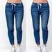 Puloru New Fashion Women Denim Skinny Cut Pencil Pants High Waist Stretch Jeans Trousers Slim drawstring bloomers jeans