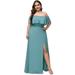 Ever-Pretty Women's Off The Shoulder Chiffon Dress Maxi Formal Dresses for Women 09682 Dusty Blue US22